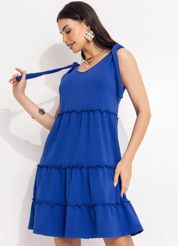 Quintess - Vestido Azul Royal em Malha Texturizada