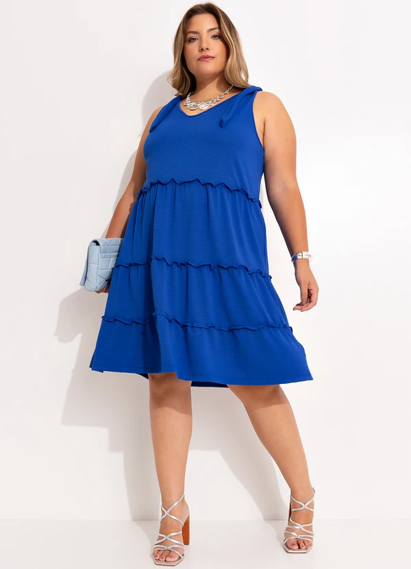 Quintess - Vestido Azul Royal em Malha Texturizada