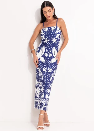 Quintess - Vestido Barrado Azul em Malha Fria - QUINTESS