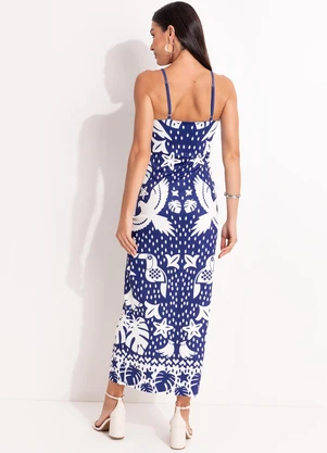 Quintess - Vestido Barrado Azul em Malha Fria - QUINTESS