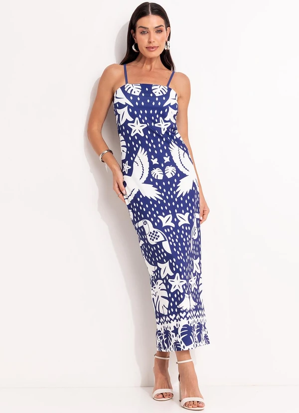 Quintess - Vestido Barrado Azul em Malha Fria 3