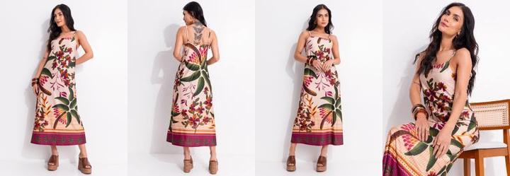 Vestido Barrado Tropical em Malha Fria