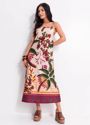 Quintess - Vestido Barrado Tropical em Malha Fria - QUINTESS