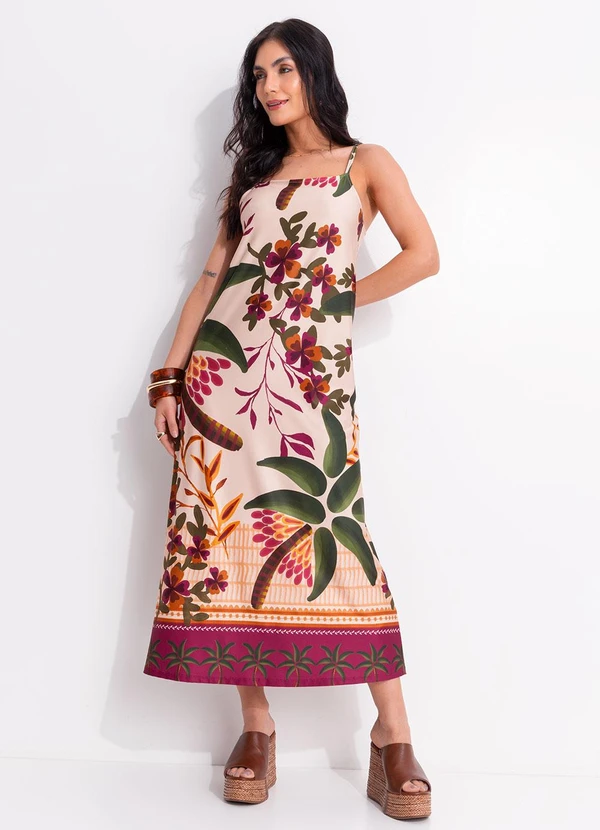 Quintess - Vestido Barrado Tropical em Malha Fria