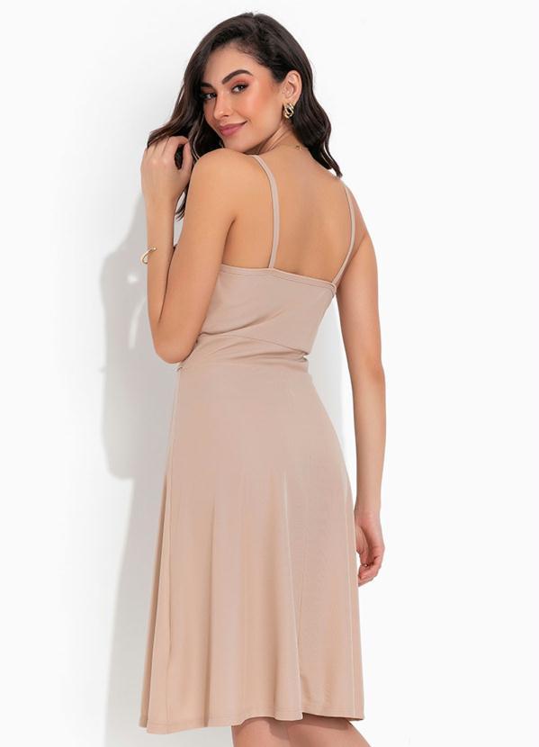 Outlet - Vestido Bege com Decote Transpassada e Faixa 2