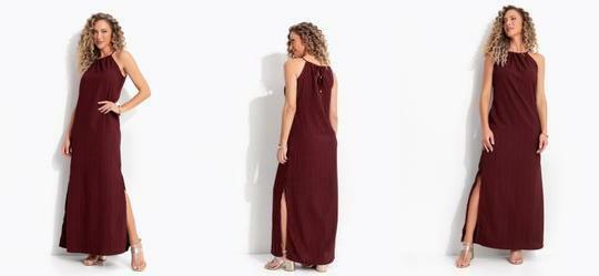 Vestido Bord� em Crepe Texturizado