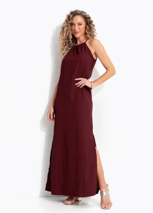 Quintess - Vestido Bordô em Crepe Texturizado - QUINTESS