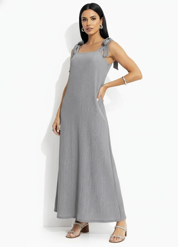 Quintess - Vestido Cinza Claro em Malha Anarruga