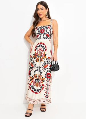 Farm - Vestido Cropped Mandala Caju Bege - FARM