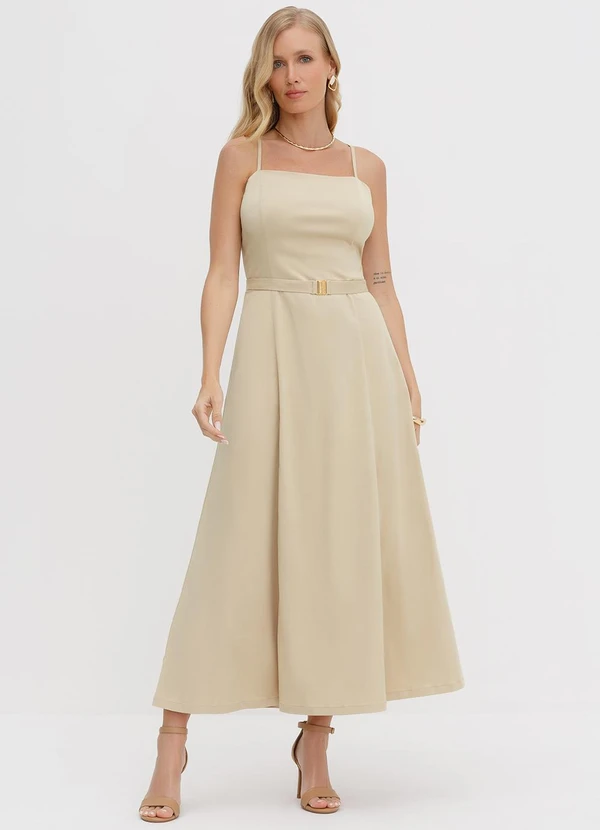 Principessa - Vestido de Alça Maxi Longuete Nice Bege