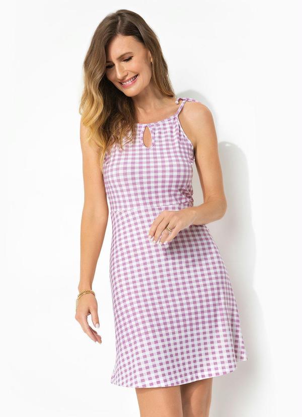 Outlet - Vestido de Alcinha Recorte Vazado Vichy Lilás 2