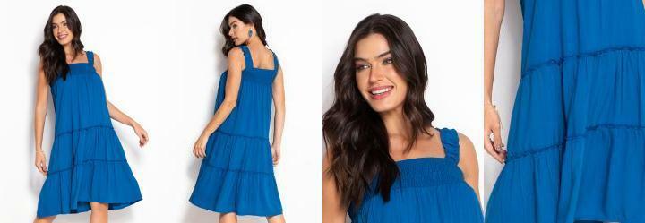 Vestido Decote Quadrado Azul
