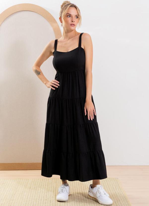 Cativa - Vestido Feminino Midi com Alças Ajustáveis Preto