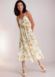 Vestido Floral Amarelo em Crepe Plano