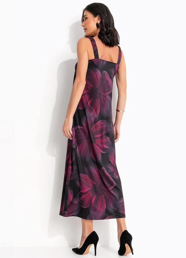 Quintess - Vestido Floral Bordô em Malha Fria 3