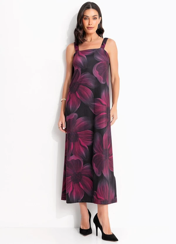 Quintess - Vestido Floral Bordô em Malha Fria 2