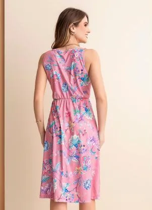 Rosalie - Vestido Floral Rosa em Jersey Acetinado - ROSALIE