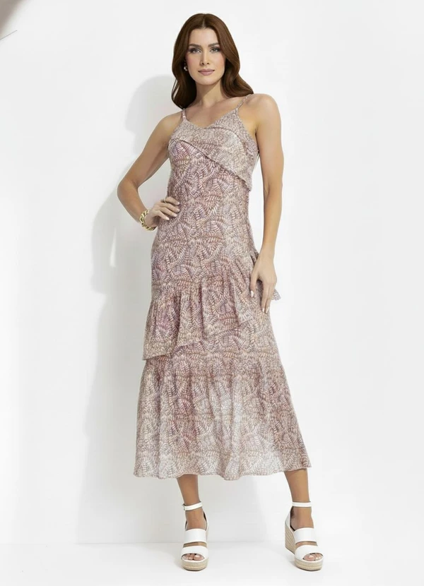 Quintess - Vestido Folhagem Marrom em Tule