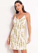 Vestido Folhas Listradas em Malha de Viscose