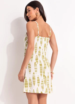 Quintess - Vestido Folhas Listradas em Malha de Viscose - QUINTESS
