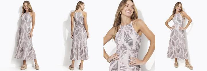 Vestido Geomtrico Listrado em Canelado