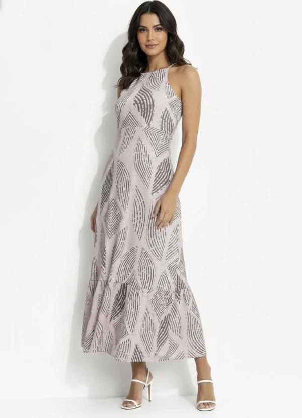 Quintess - Vestido Geométrico Listrado em Canelado