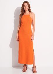 Vestido Laranja Escuro em Malha Texturizada Vestido Laranja Escuro em Malha Texturizada
