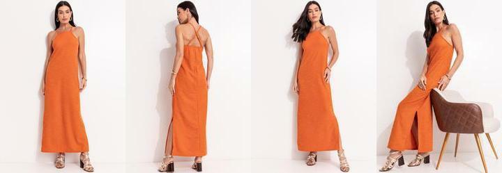 Vestido Laranja Escuro em Malha Texturizada