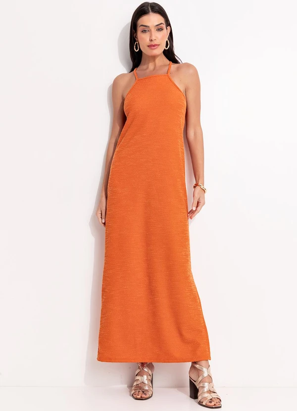 Quintess - Vestido Laranja Escuro em Malha Texturizada