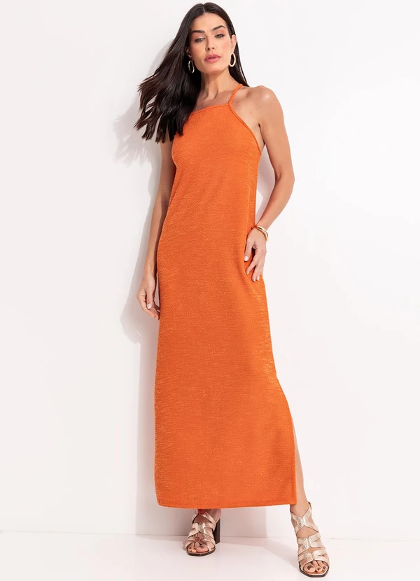 Quintess - Vestido Laranja Escuro em Malha Texturizada 3