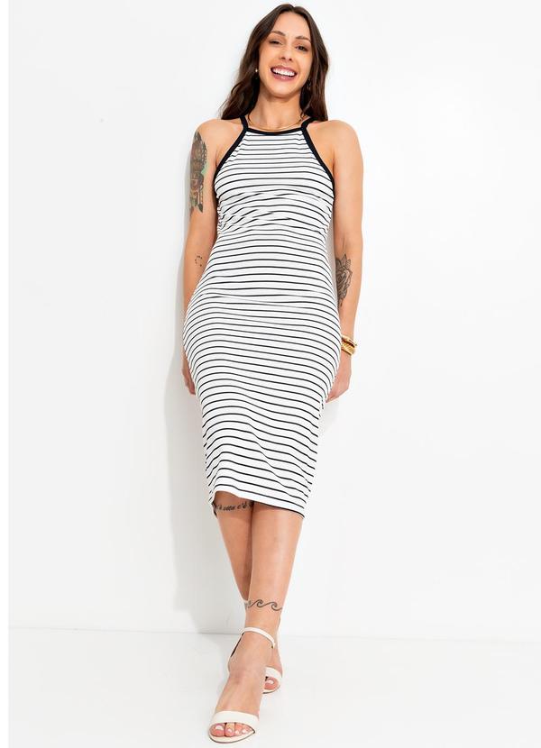 Bimini - Vestido Listrado Branco e Preto em Canelada 6