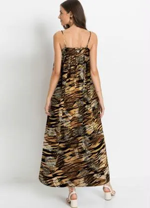bonprix - Vestido Longo de Alcinha Animal Print Preto - BONPRIX