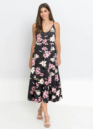 Queima Estoque - Vestido Longo de Alcinha Floral Dark - QUEIMA ESTOQUE