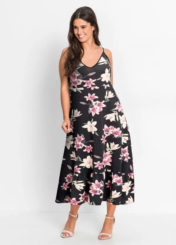 Queima Estoque - Vestido Longo de Alcinha Floral Dark 5