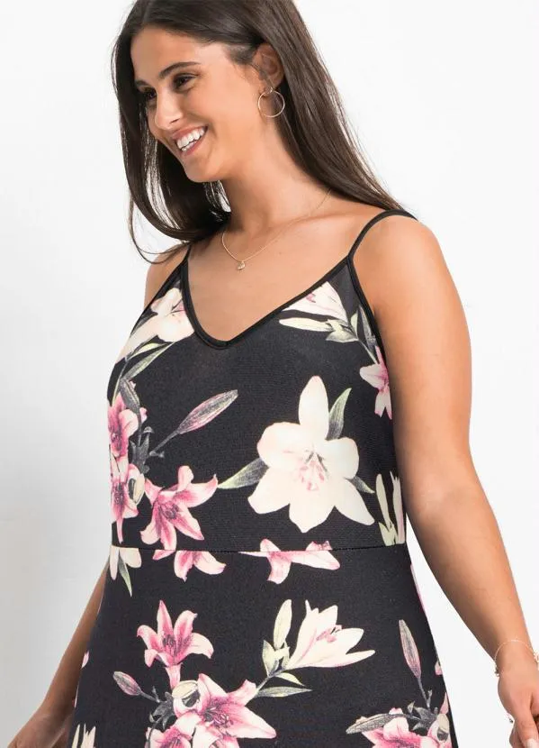 Queima Estoque - Vestido Longo de Alcinha Floral Dark 3