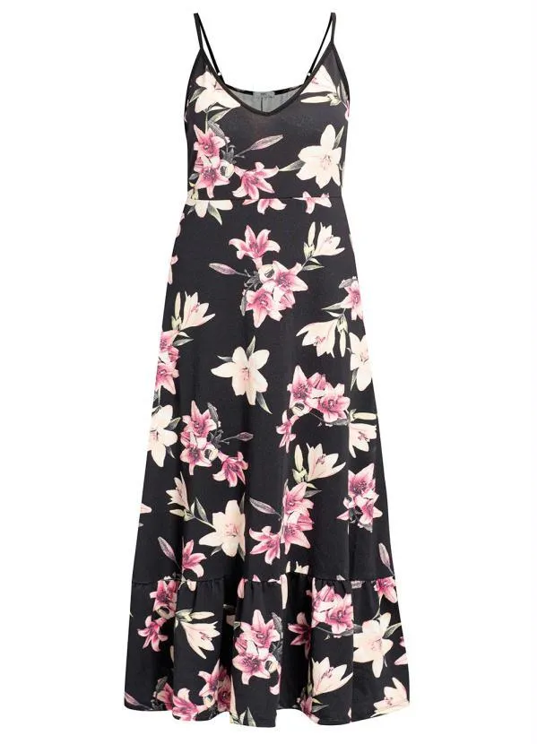 Queima Estoque - Vestido Longo de Alcinha Floral Dark 2