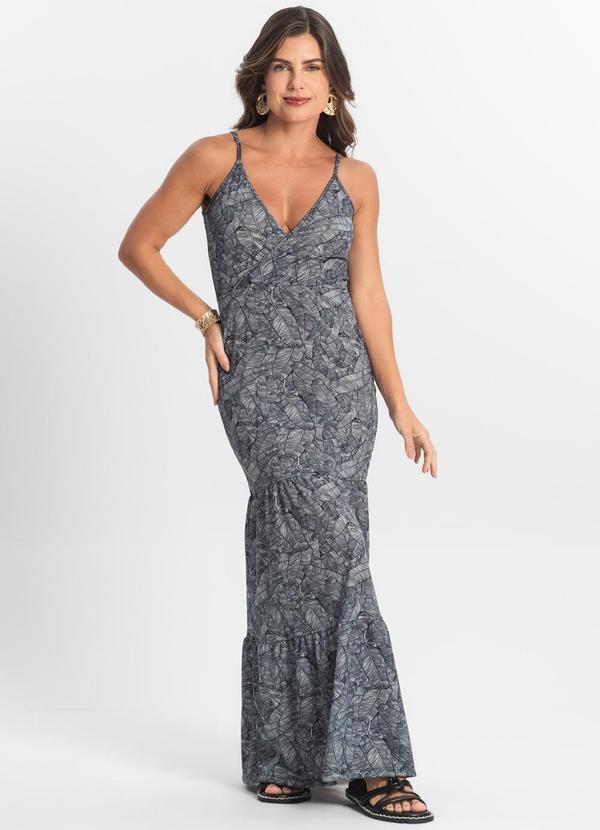 Select - Vestido Longo Feminino Transpassado Cinza