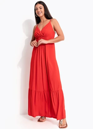 Quintess - Vestido Longo Vermelho em Viscose - QUINTESS