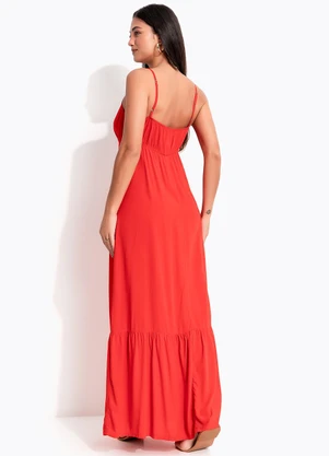 Quintess - Vestido Longo Vermelho em Viscose - QUINTESS