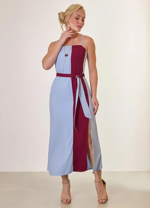 Naguchi - Vestido Midi Bicolor Ceu Acinzentado  - NAGUCHI