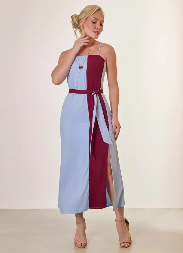 Naguchi - Vestido Midi Bicolor Ceu Acinzentado