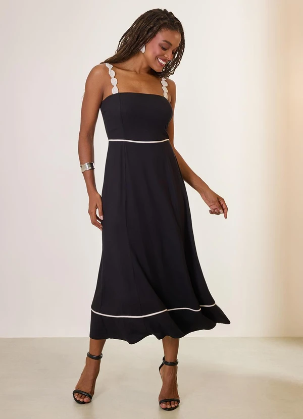 Naguchi - Vestido Midi com Detalhe Alca Preto