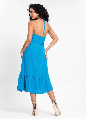 Rovitex - Vestido Midi de Alça e Babados em Air Flow Azul - ROVITEX