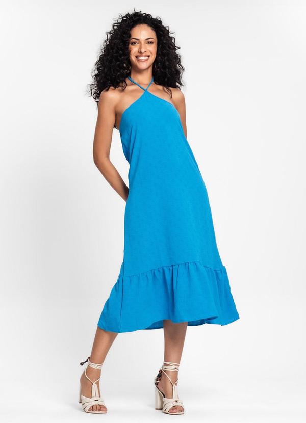 Rovitex - Vestido Midi de Alça e Babados em Air Flow Azul