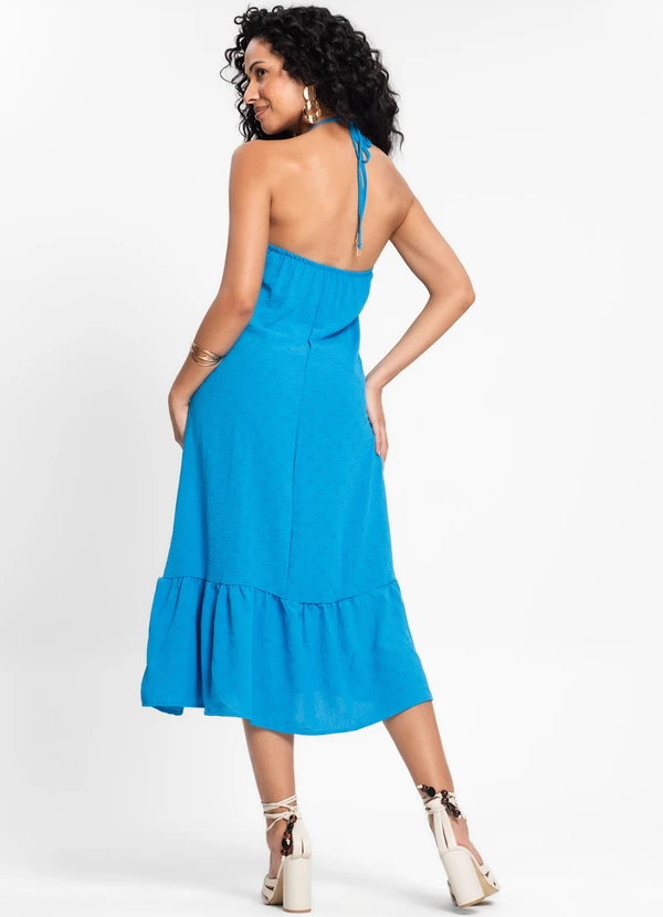 Rovitex - Vestido Midi de Alça e Babados em Air Flow Azul 2