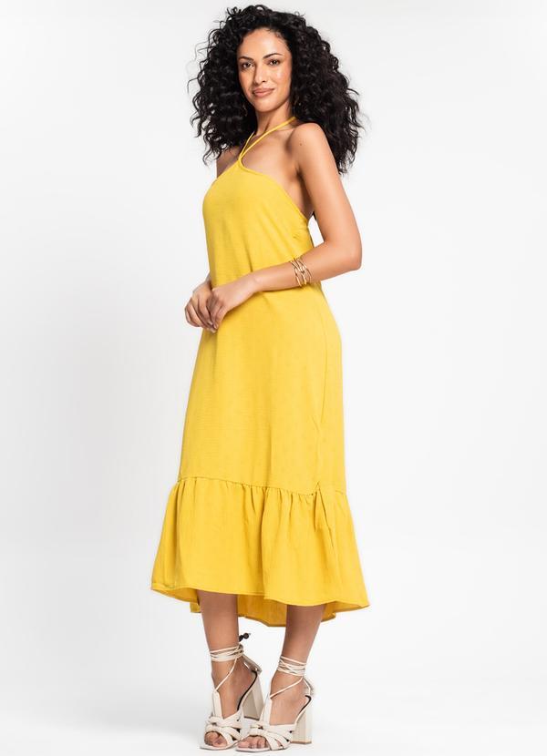 Rovitex - Vestido Midi de Alça e Babados em Air Flow Verde