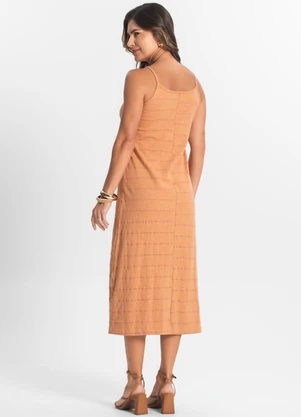 Select - Vestido Midi Meia Malha Listrada Marrom - SELECT