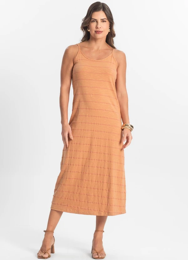 Select - Vestido Midi Meia Malha Listrada Marrom