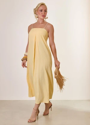 Naguchi - Vestido Midi Plissatto Amarelo Vanilla  - NAGUCHI
