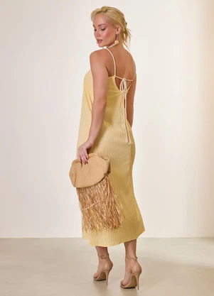 Naguchi - Vestido Midi Plissatto Amarelo Vanilla  - NAGUCHI